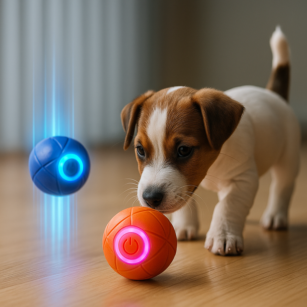 Pelota interactiva recargable para perros y gatos | Juguete inteligente con rebote automático y luces LED